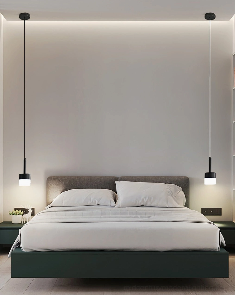 Mira pendant light suspension system showing 150cm wire and slim canopy design