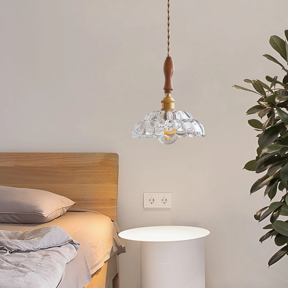 Misisco pendant lamp hanging in cozy bedroom setting with soft ambient lighting, minimalist home decor styling