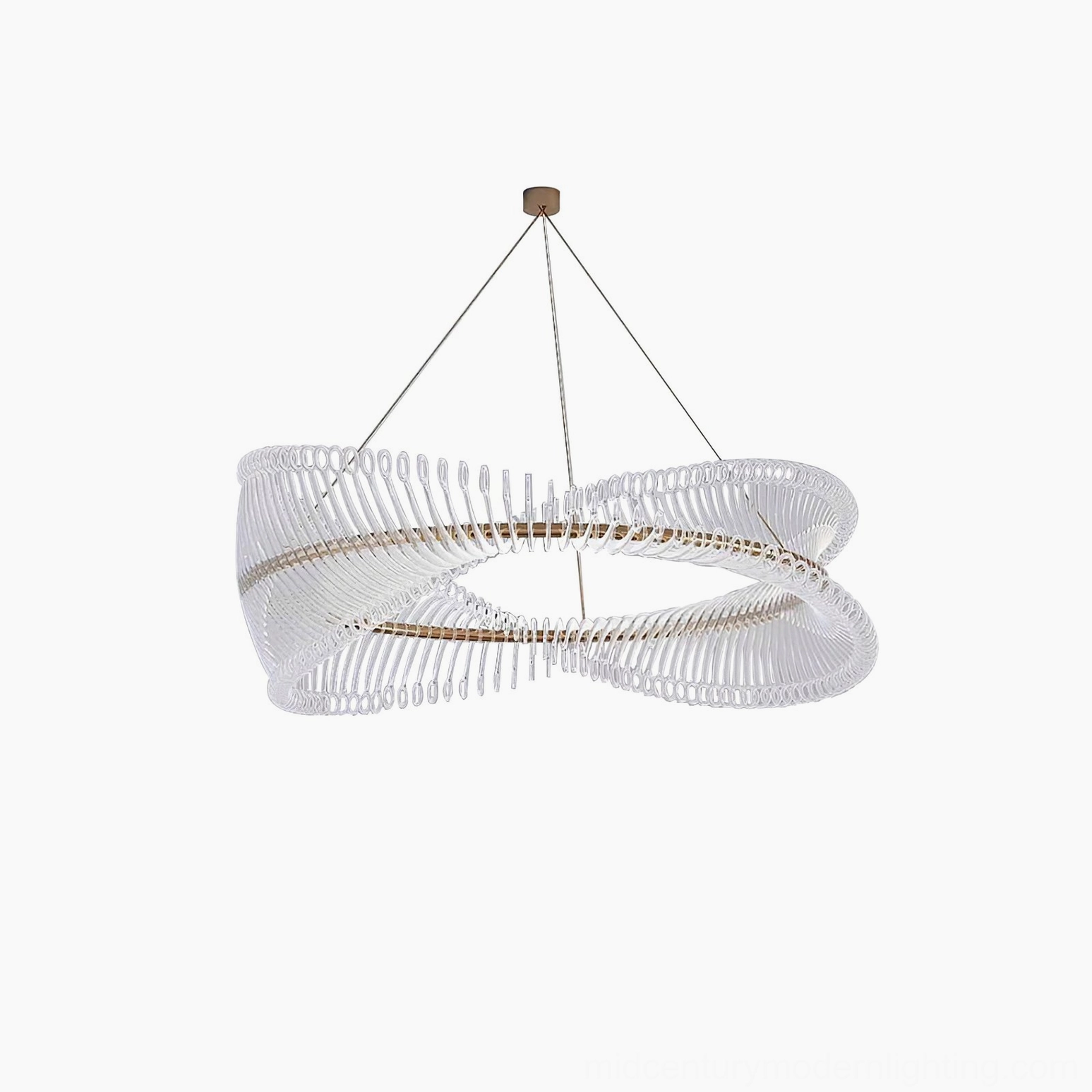 Modern gold Möbius strip chandelier hero shot showcasing design innovation and premium materials quality