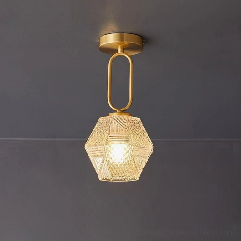 Model A Art Deco diamond cut ceiling light elongated silhouette brass fixture
