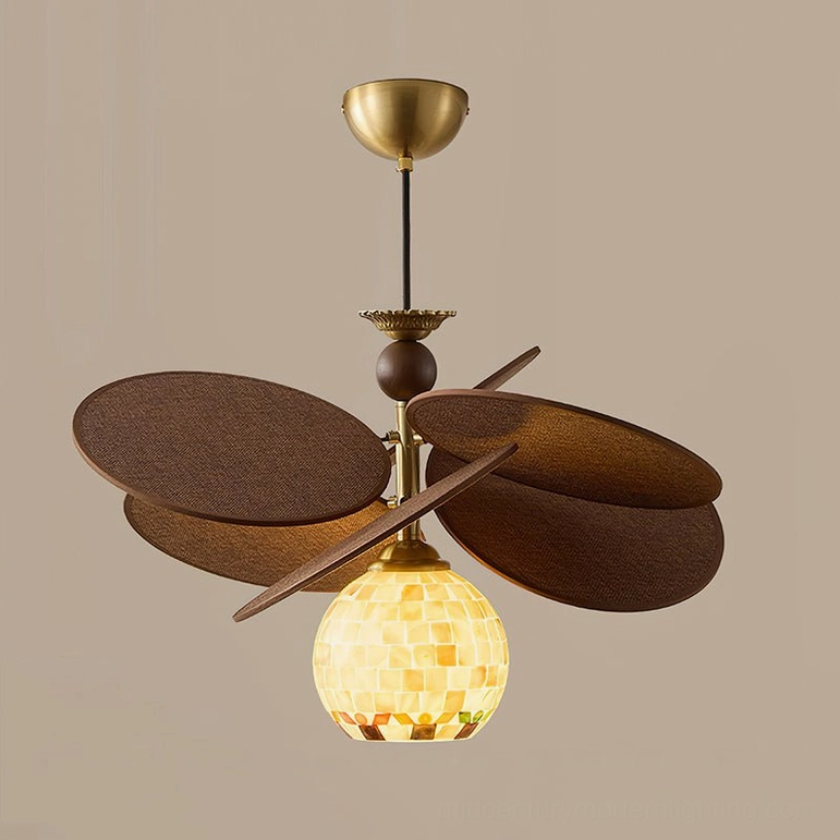 Model A single-light Zinnia Flora chandelier with mosaic shell globe ceiling fixture