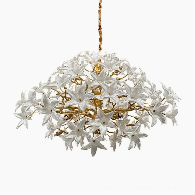 Model B Arboris blossom branch chandelier bottom-up perspective with delicate 3D floral design
