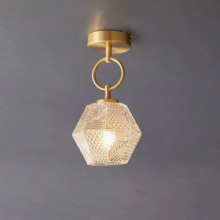 Model B Art Deco diamond cut ceiling light balanced proportion brass pendant