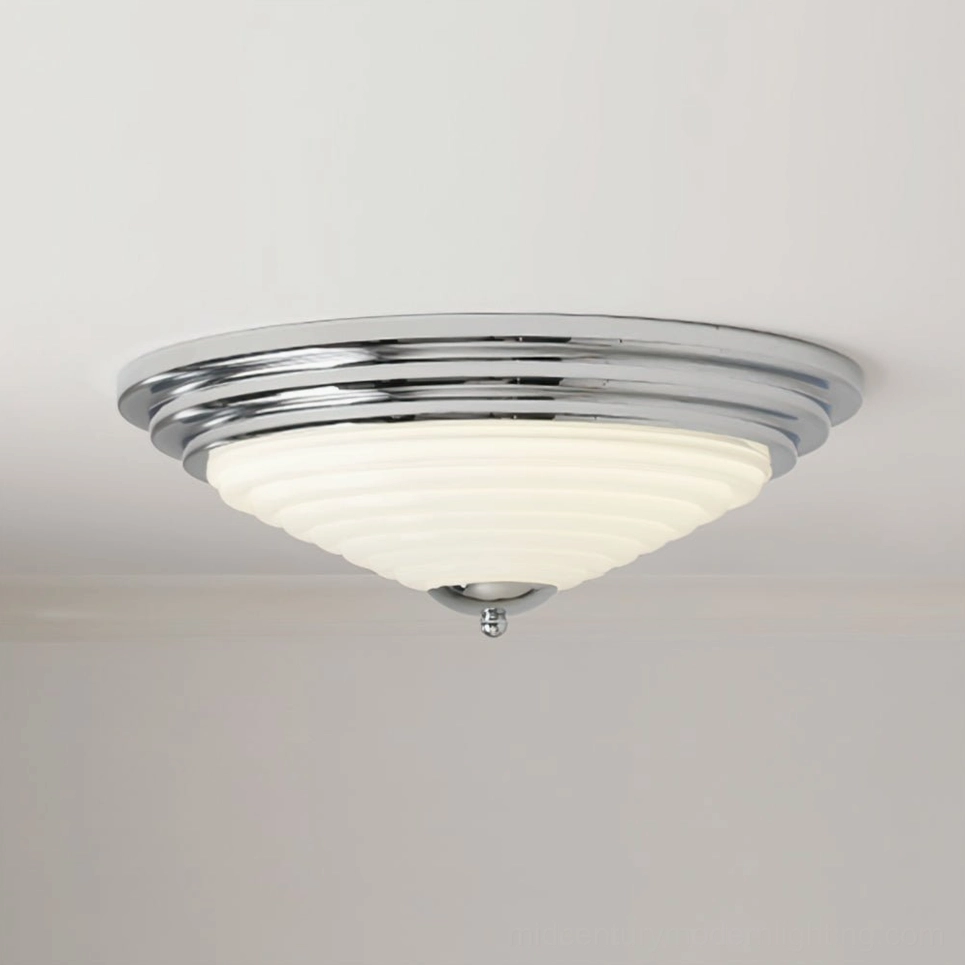 Model B chrome ceiling lamp, warm and cool light options, 15.7 inch diameter modern fixture