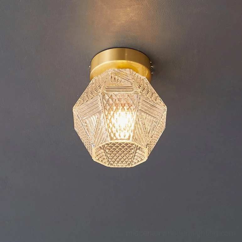 Model C Art Deco diamond cut compact ceiling light low profile brass fixture