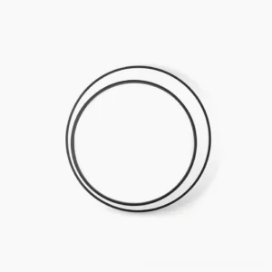 Modern circular LED outdoor wall lamp overhead flat lay view showing minimalist dual ring design with black stainless steel frame