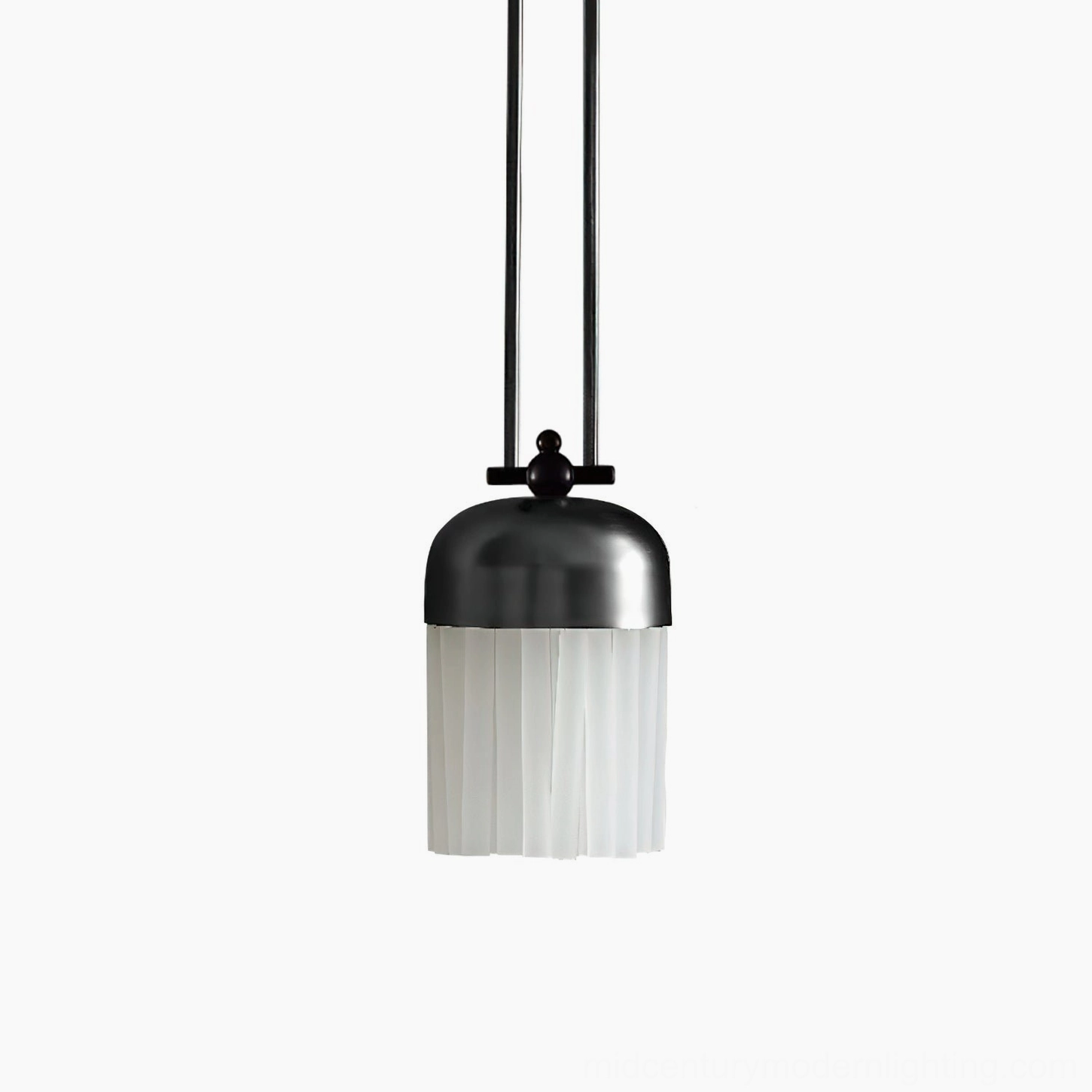 Modern frosted glass pendant light installed in minimalist residential space with warm ambient glow