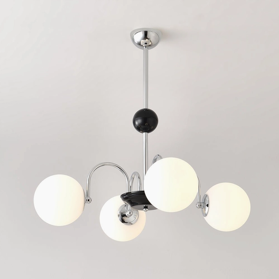 Modern globe pendant light with frosted glass shades and contemporary metal suspension