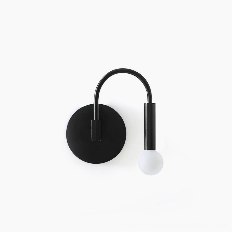 Modern arch wall sconce with hand-blown frosted glass and minimalist metal frame design