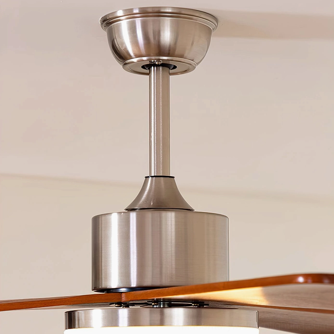 Modern minimalist ceiling fan light showing integrated LED system and quiet DC motor operation for contemporary homes