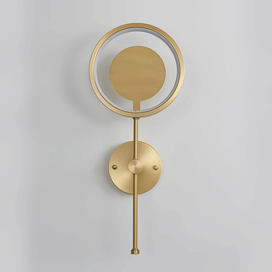 LED ring wall lamp mounted in modern minimalist living space with contemporary decor styling
