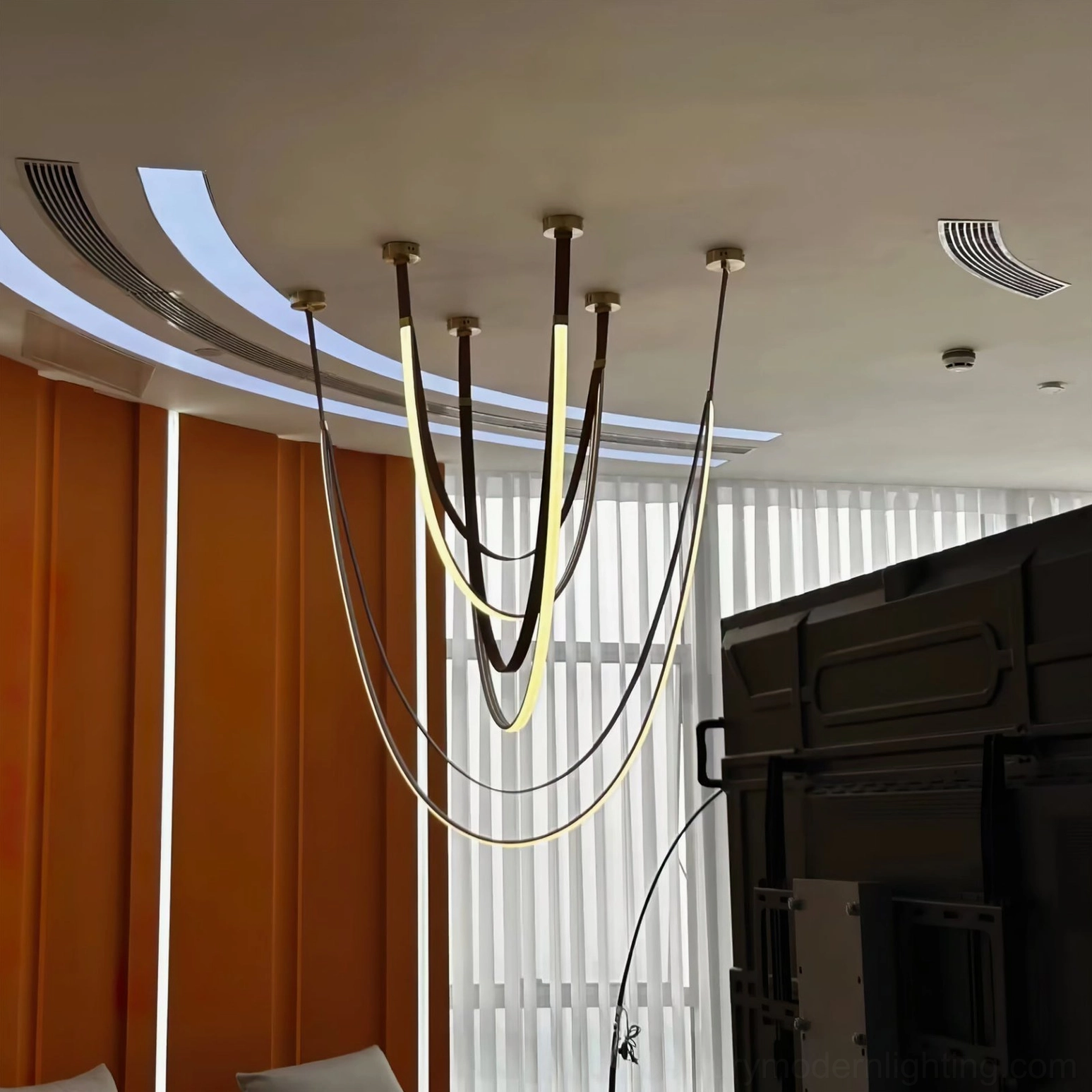 Modern pendant lamp showing installation perspective and spatial integration in residential interior design