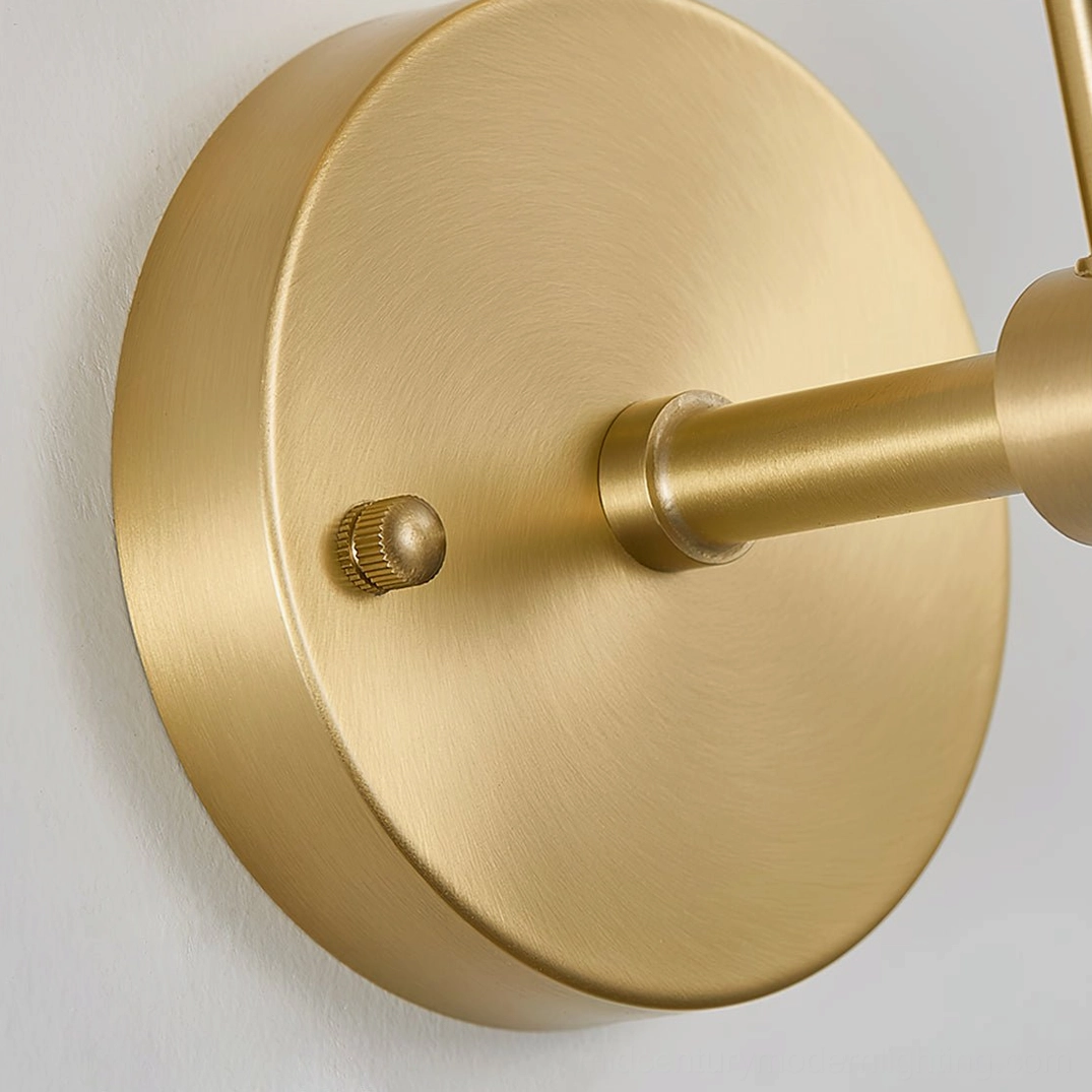 Full frontal product view of modern black and brass LED ring wall lamp design options