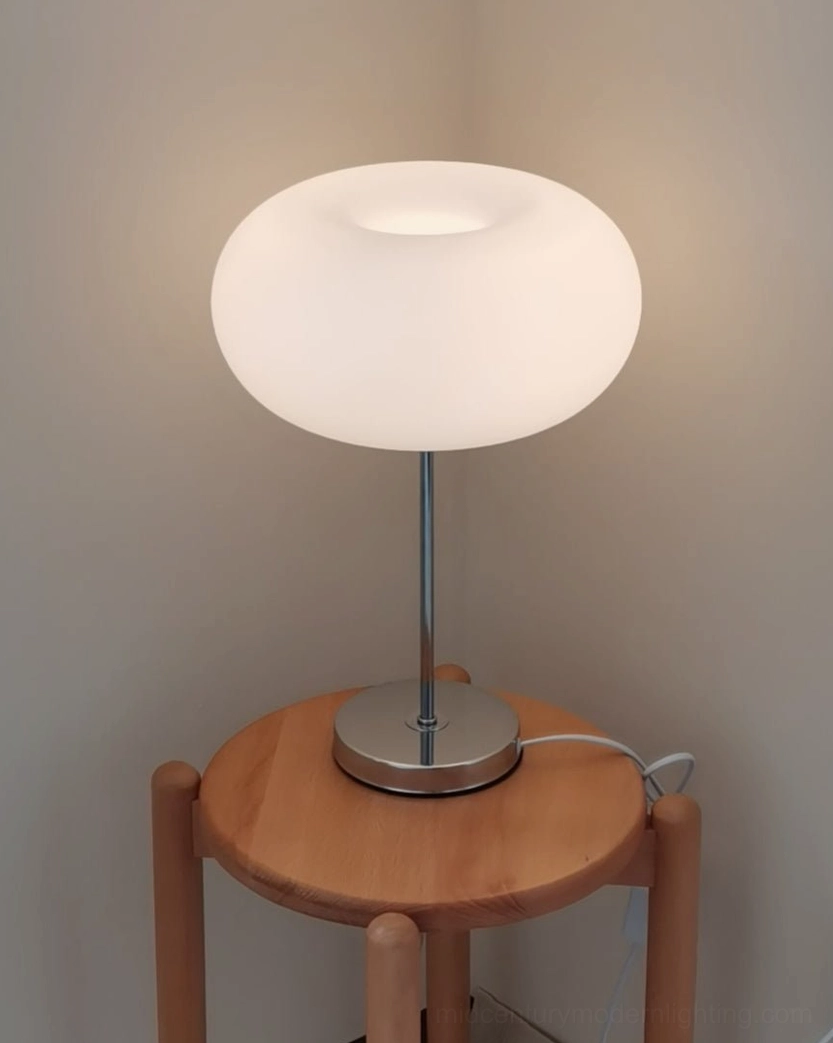 Modern silver table lamp with frosted diffuser, minimalist home decor aesthetic