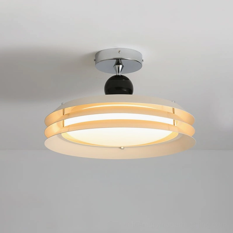 Moers 40cm semi-flush ceiling lamp white and black finish showing dual circular layers with chrome accents and integrated LED