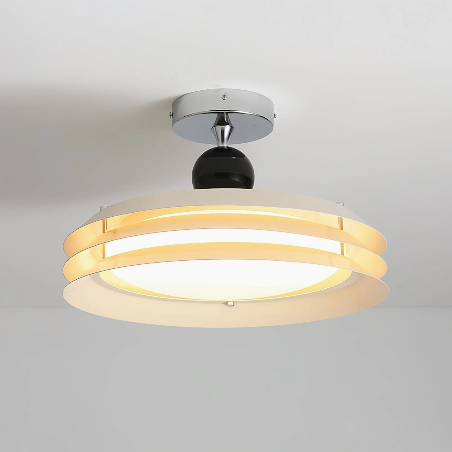 Moers 50cm semi-flush ceiling lamp white and black finish featuring layered circular design with modern polished chrome details