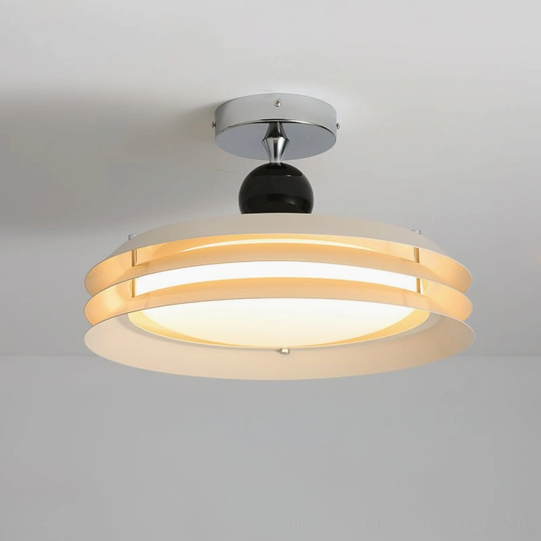 Close-up overhead view of Moers lamp revealing white wood-style dual-layer band construction and integrated LED diffuser