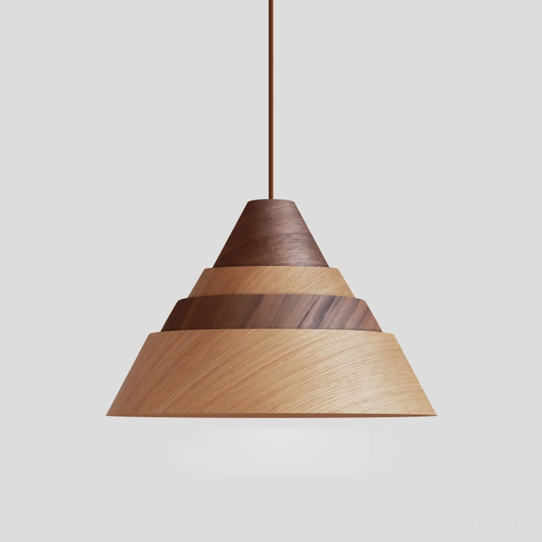 Large Moku wooden pendant light with mixed Walnut and Ash wood finish, statement-making mid-century modern design