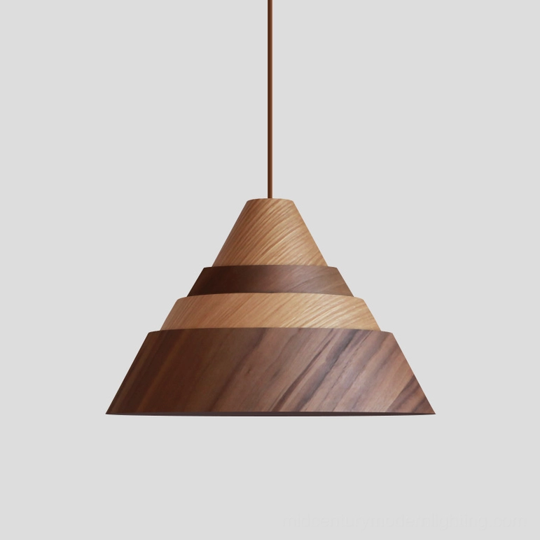 Two-tone Ash wood and Walnut Moku pendant lamp showing contrasting natural wood finishes and contemporary depth
