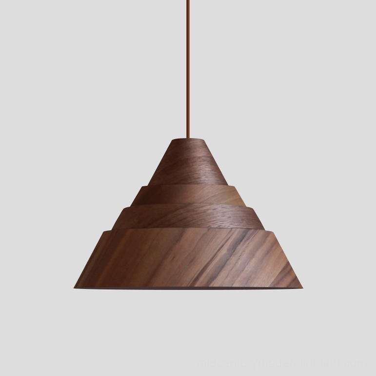 Walnut Moku pendant lamp featuring deep chocolate wood tones and sophisticated natural grain in modern home decor