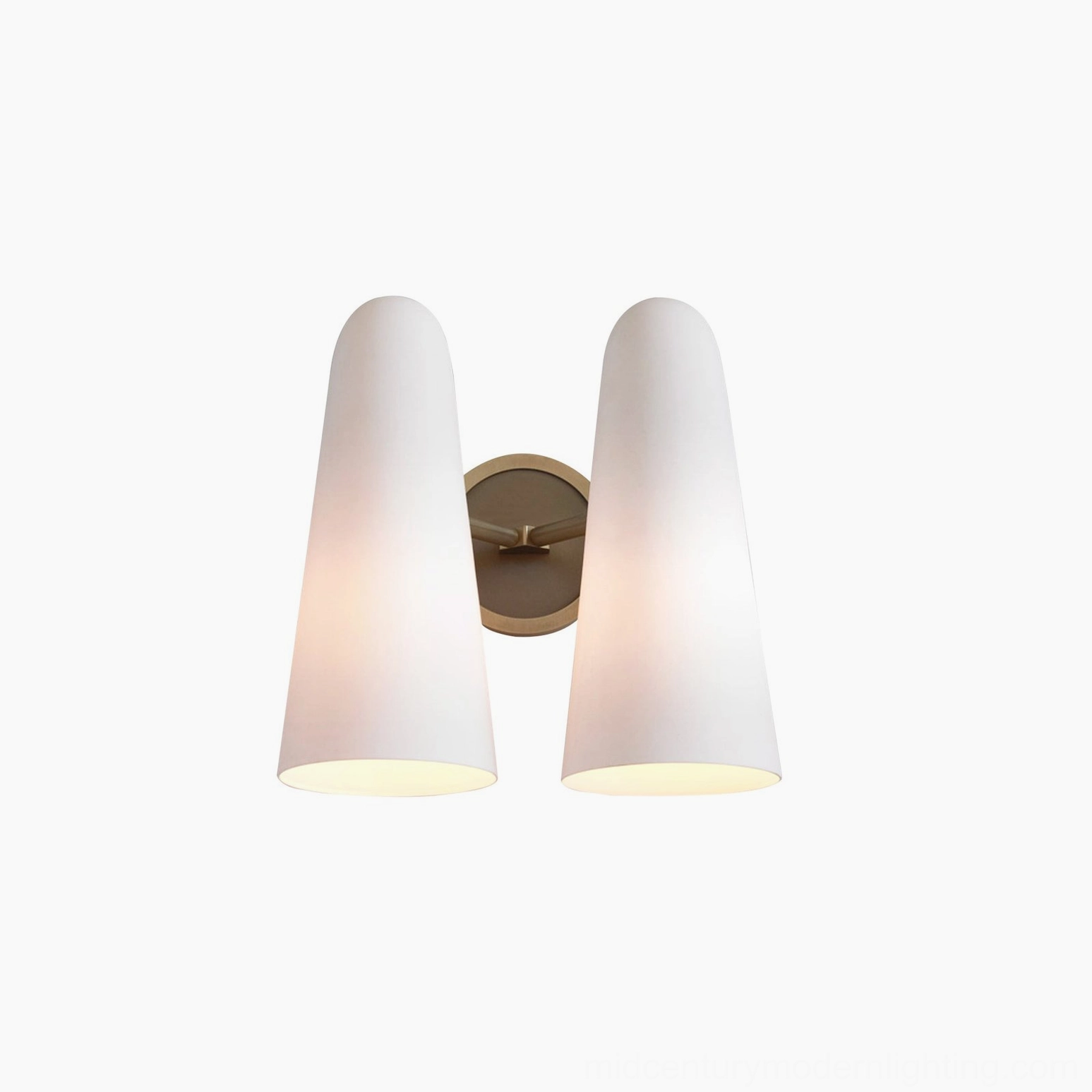 Montfaucon mid-century wall sconce showing brass hardware and frosted white glass in interior setting