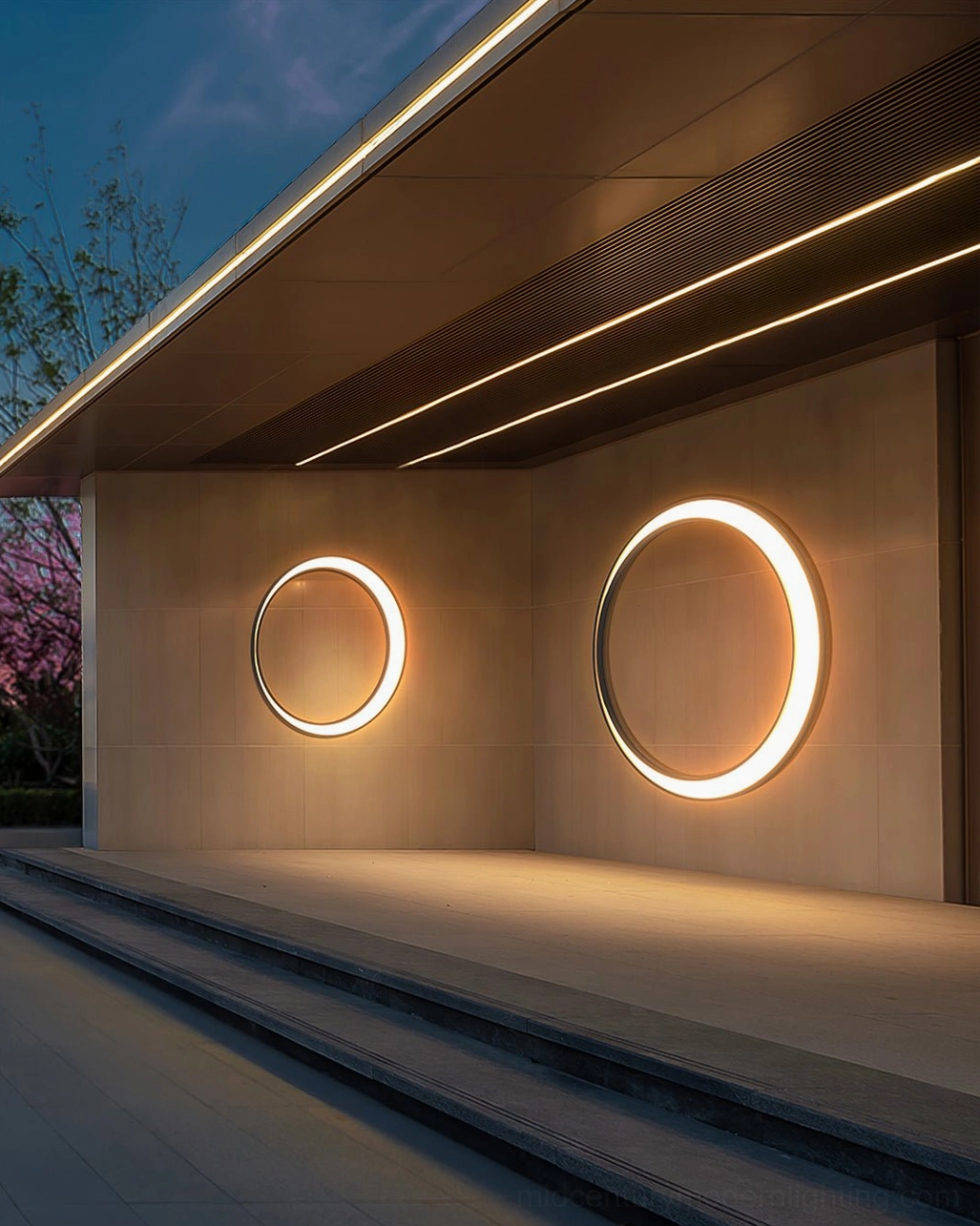 Moon ring outdoor lamp architectural accent modern residential exterior