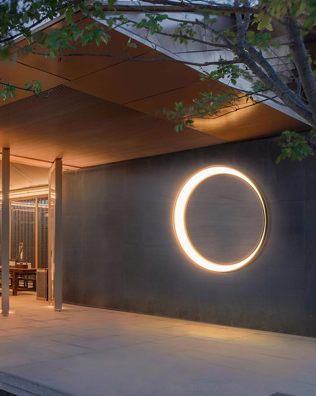 Moon outdoor wall lamp showing universal voltage compatibility and international certification for global installation