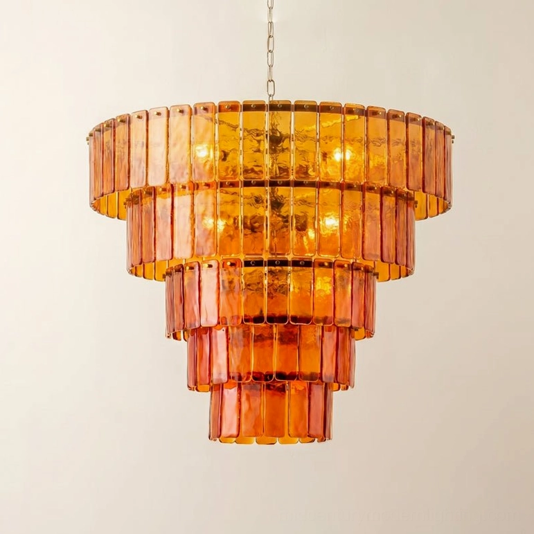 Moreland hand-cast amber glass chandelier wide tiered structure studio photography