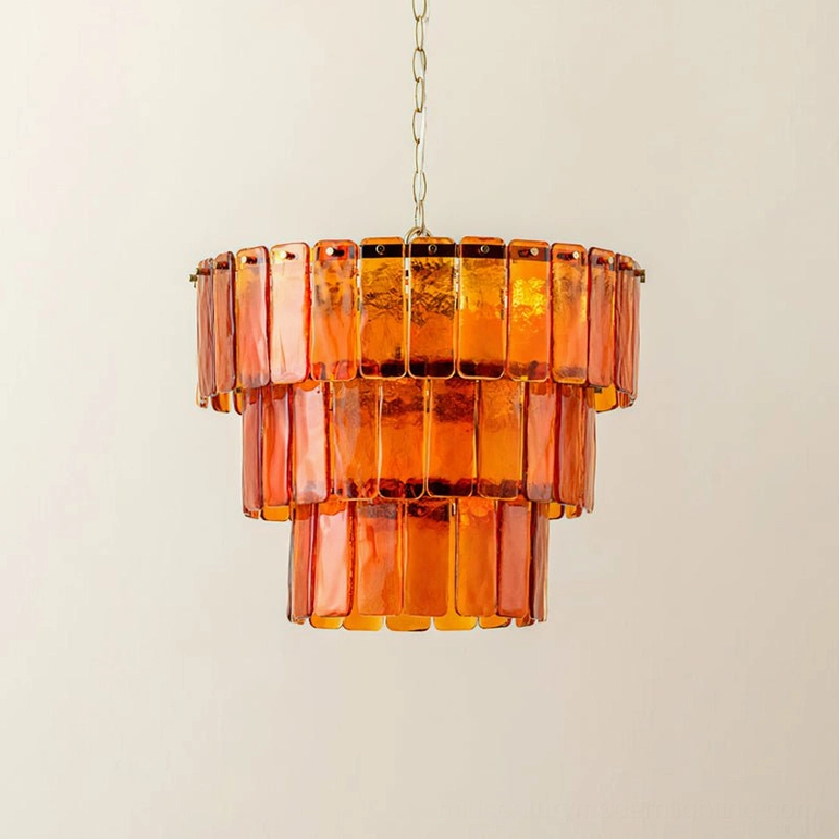 Moreland tiered amber glass chandelier small size variant with hand-cast panels