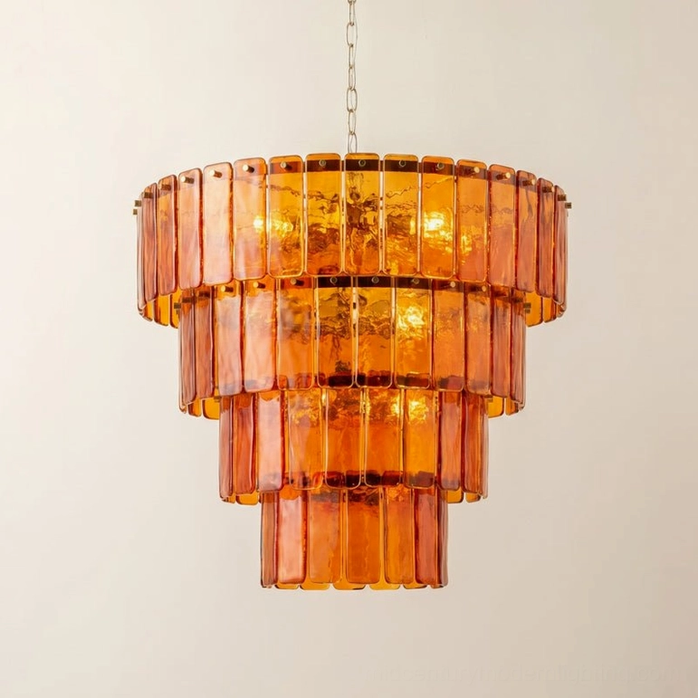 Moreland chandelier overhead view showing symmetrical tiered structure and illuminated bulbs