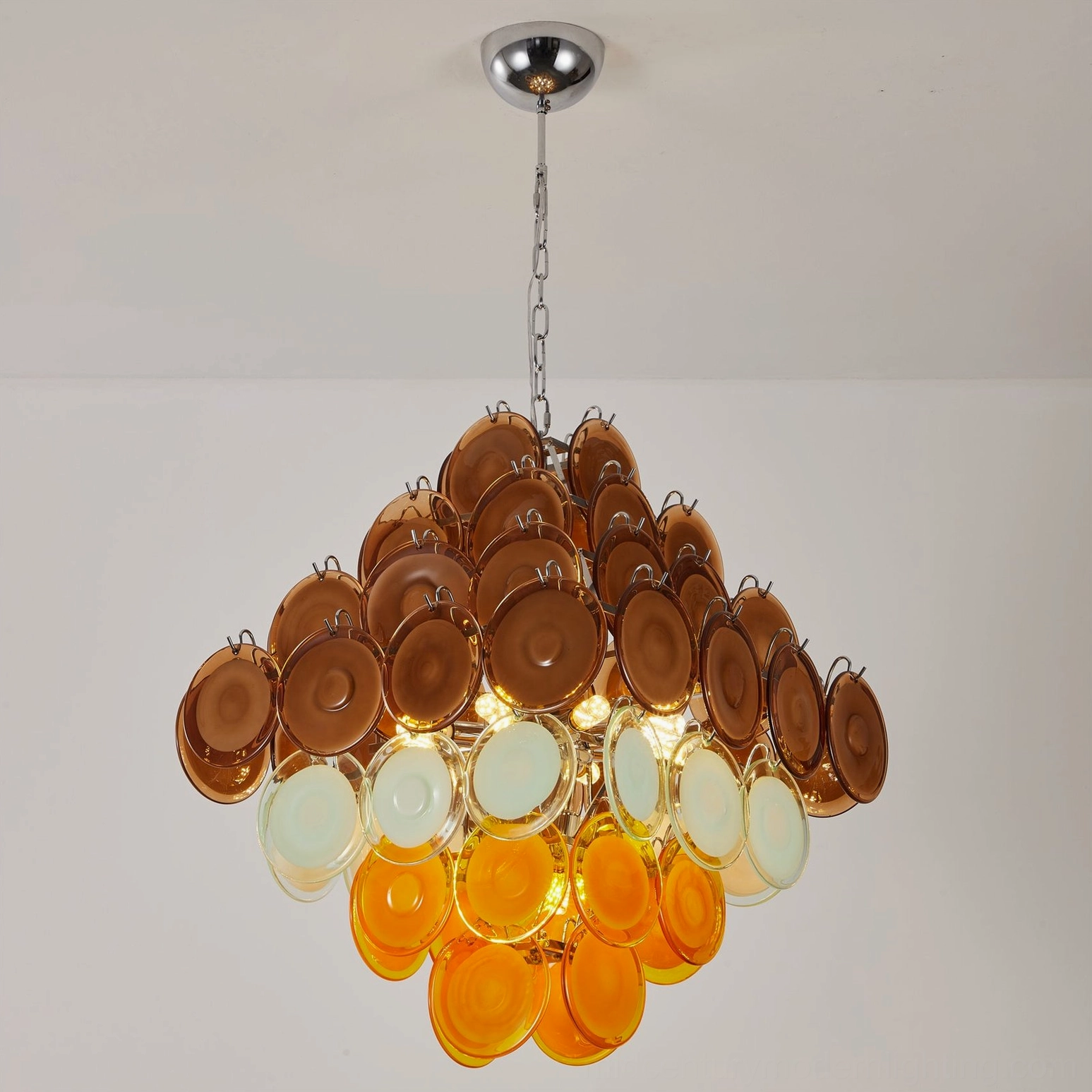 Mortimer mid-century modern disc chandelier symmetrical tiered layout with warm color gradient glass
