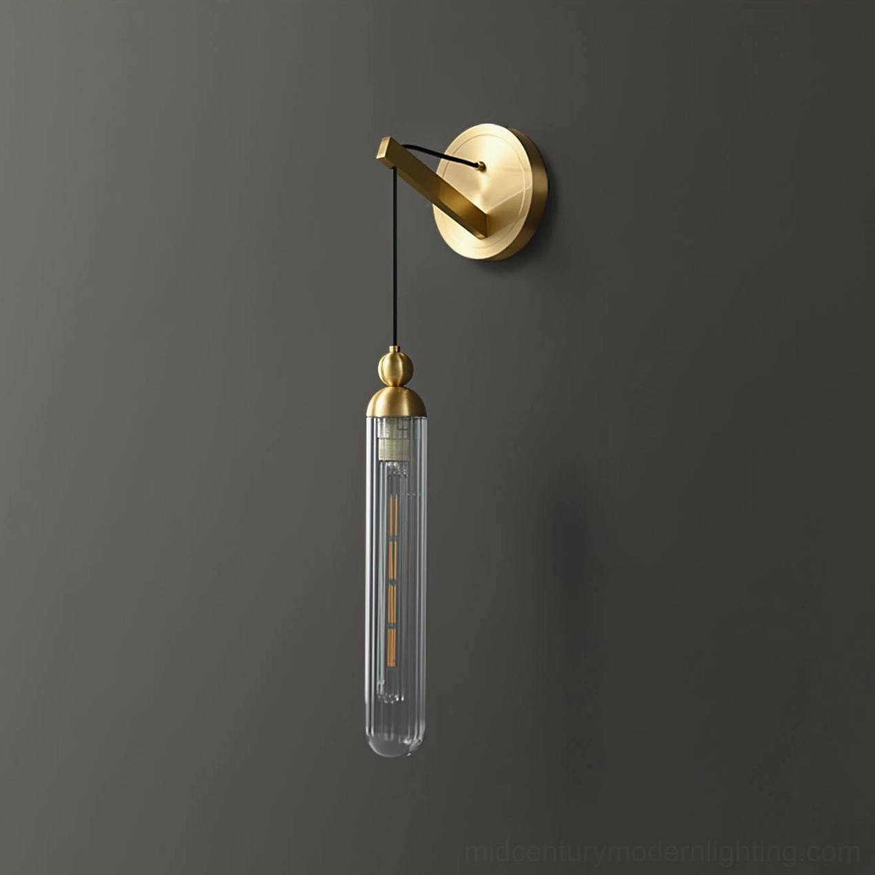 Black Mullan wall lamp with smoked glass minimalist design aesthetic studio photography