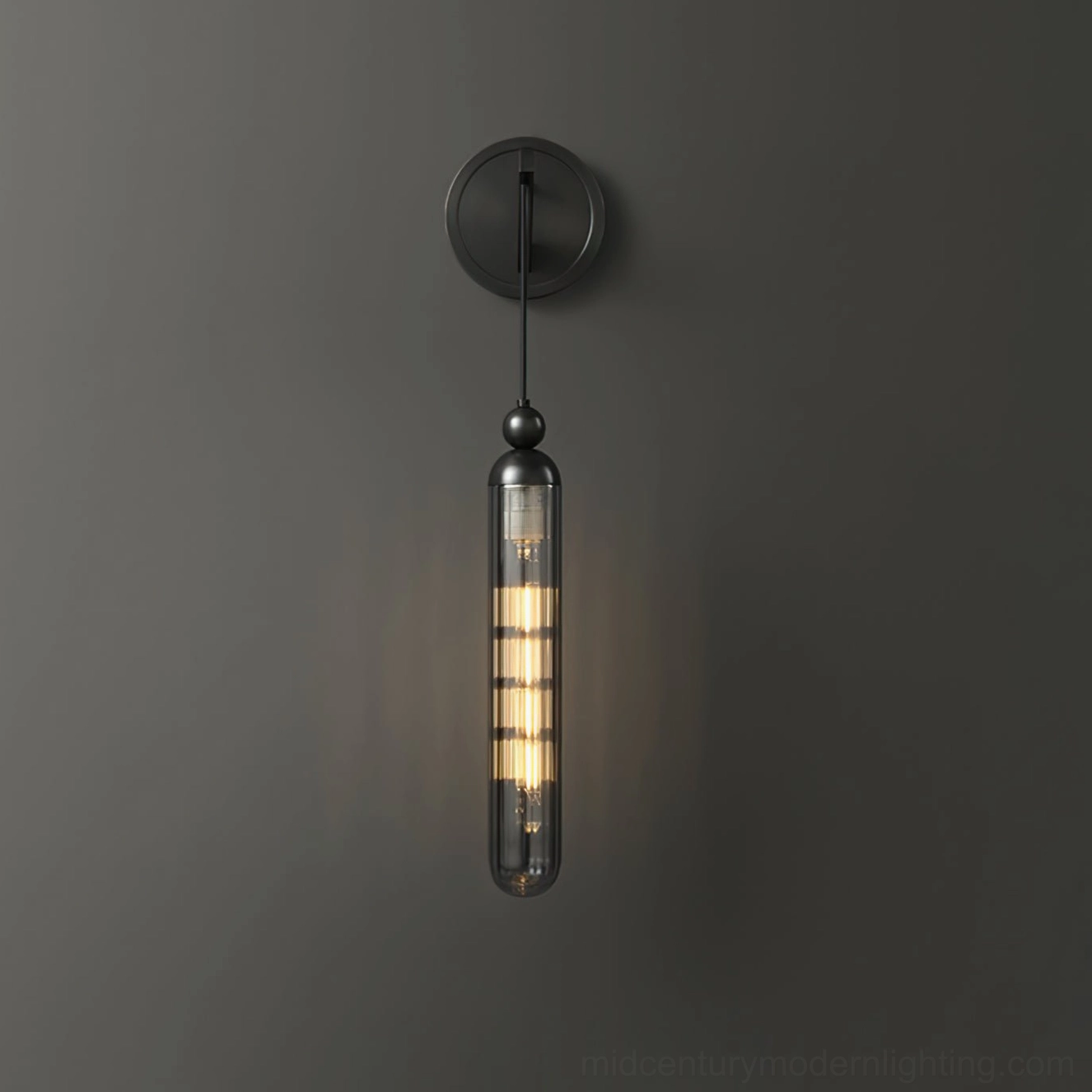 Brushed brass Mullan cylindrical glass wall lamp contemporary home accent lighting