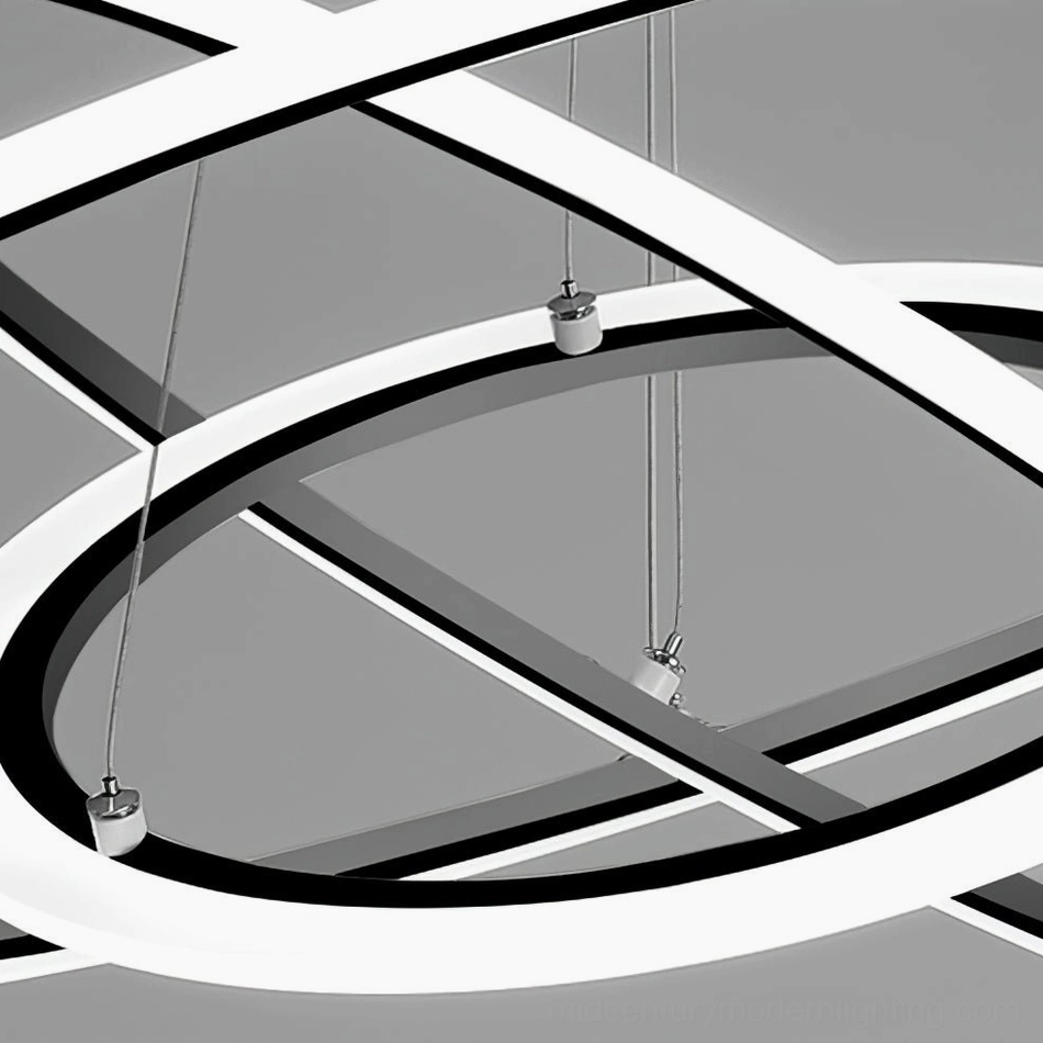 Multi-tier circular ring LED chandelier with dimensional architecture and contemporary minimalist aesthetic