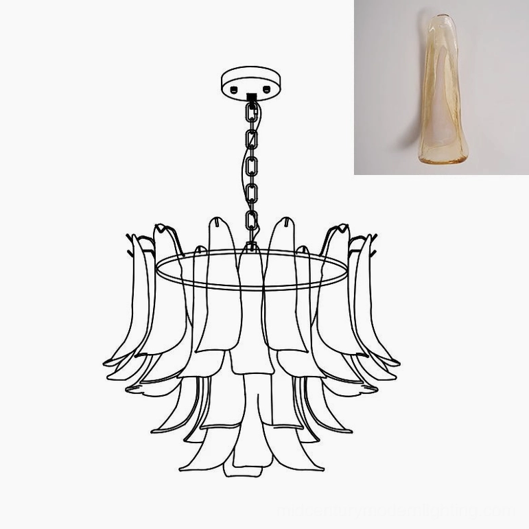 Murano chandelier 50cm translucent glass petal light diffusion pattern