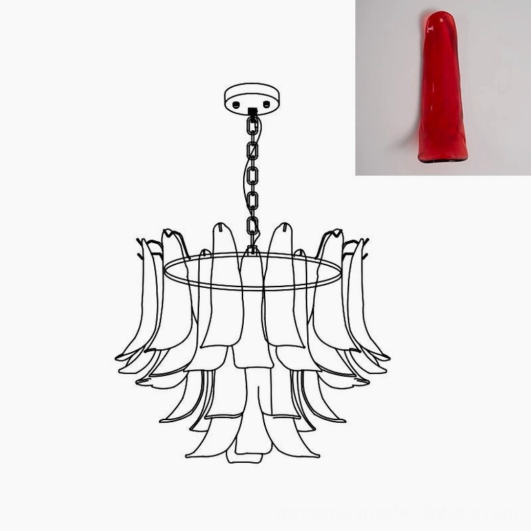 Murano petal chandelier 50cm light transmission through glass petals