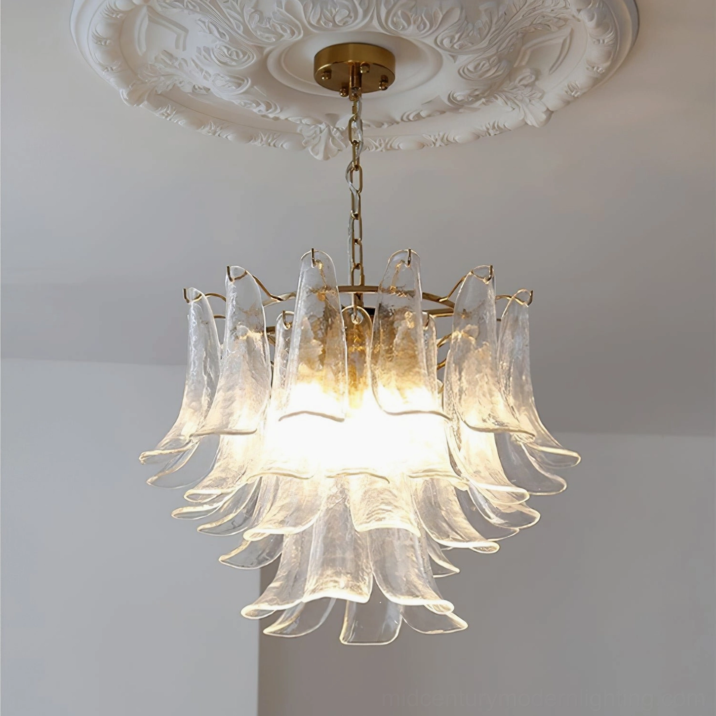 Clear Murano glass chandelier 60cm standard dining table above