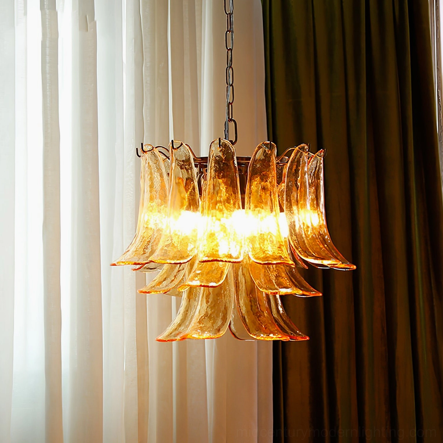 Murano glass chandelier amber color option warm tones selection