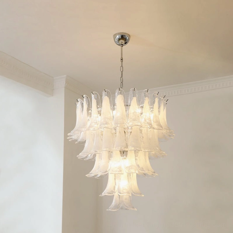 Crystal clear multi-tiered Murano chandelier romantic bedroom lighting