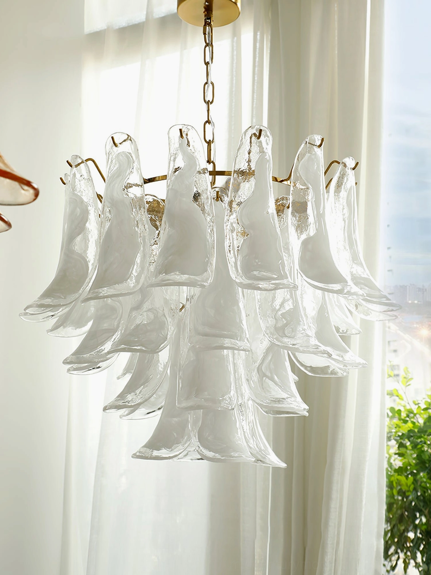 Murano petal chandelier dark brown glass jewel tone option