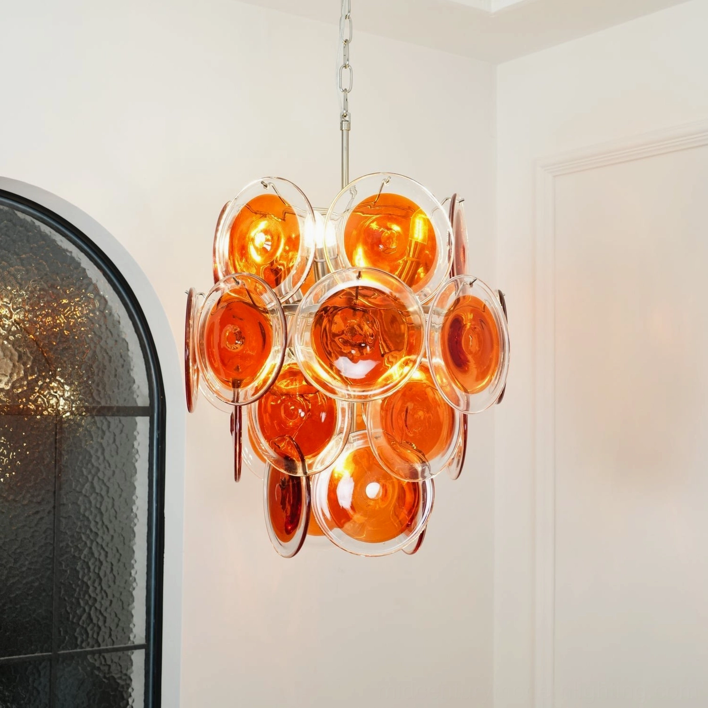 Murano orange glass chandelier contemporary statement lighting fixture