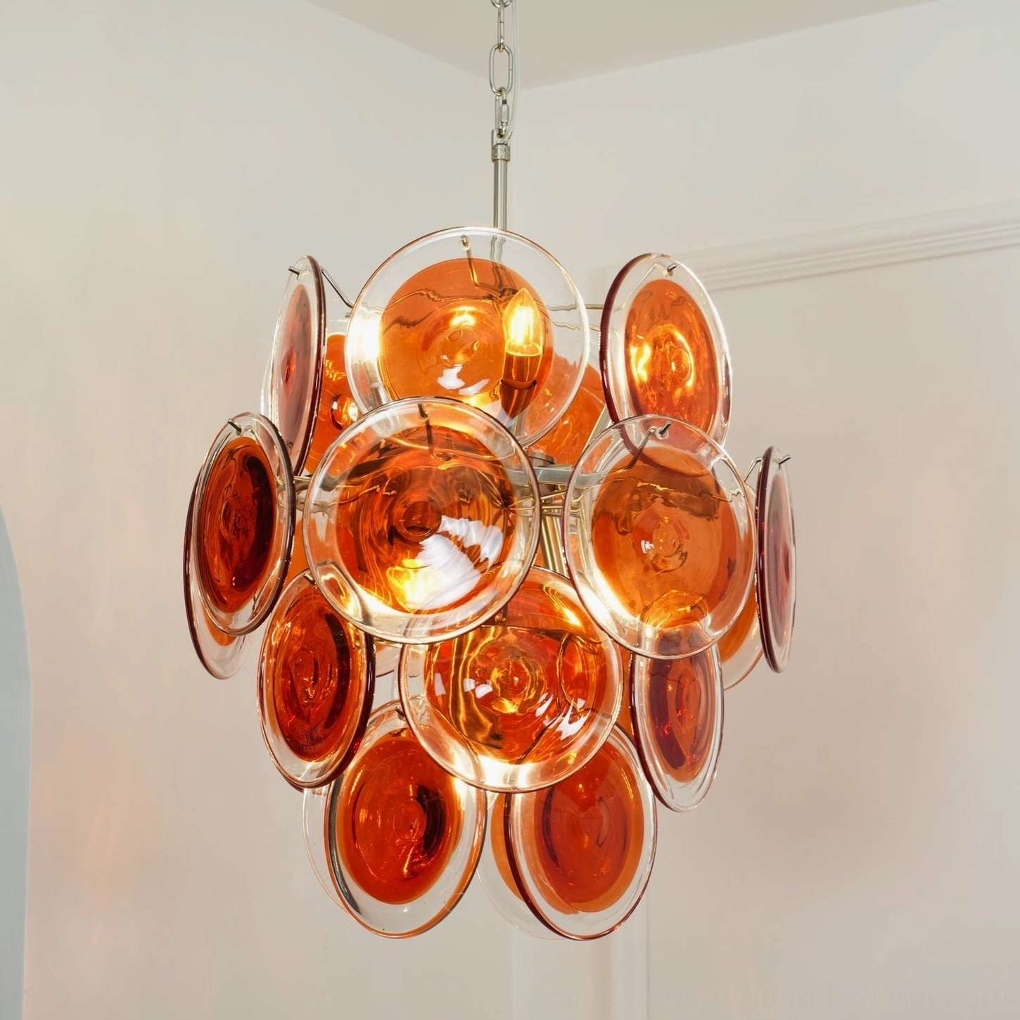 Murano orange glass chandelier elegant dining room focal point lighting