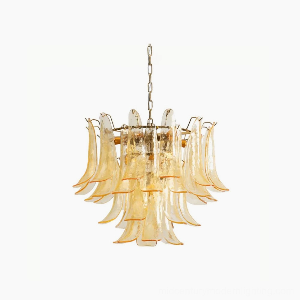 Murano petal chandelier amber glass front view white background