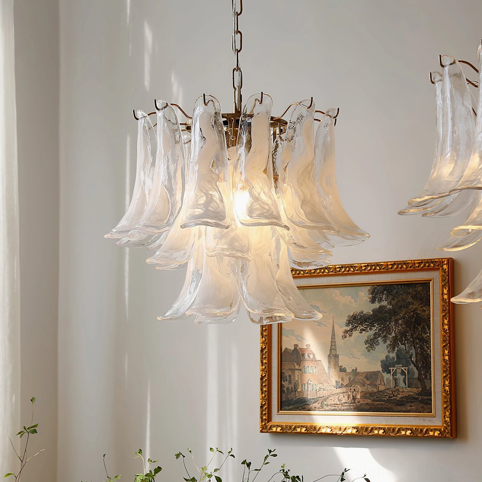 Hand-blown Murano glass petals artistic light diffusion close view