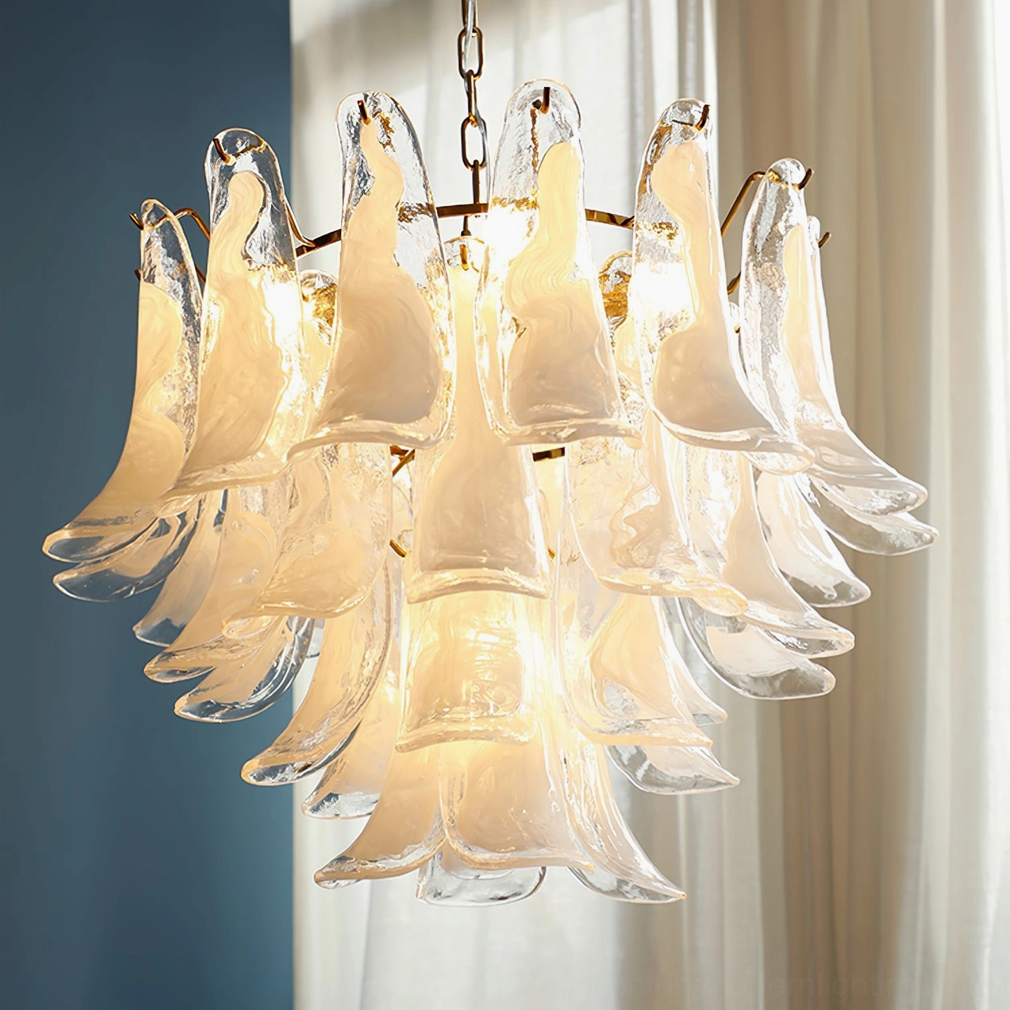 Hand-formed Murano glass petals close-up thick glass luxury detail