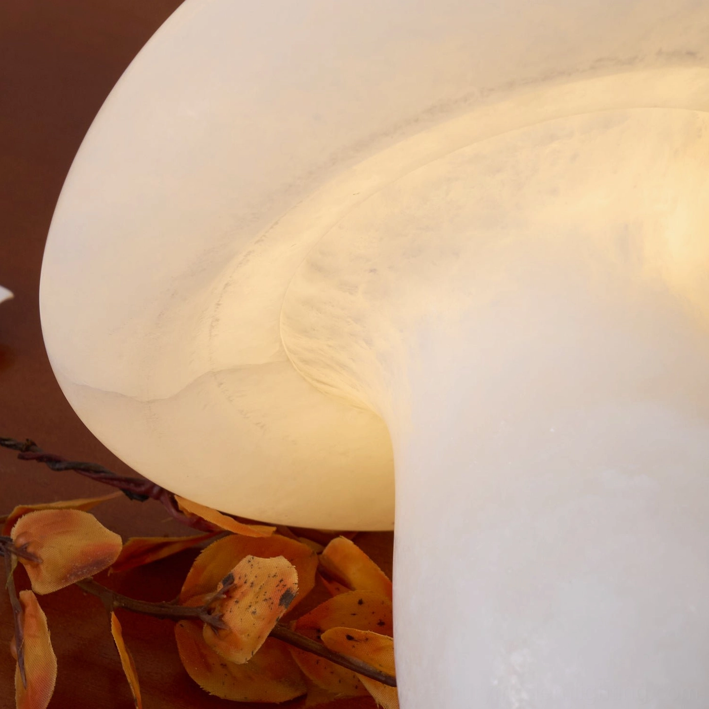 Artisan handcrafted mushroom alabaster lamp with authentic natural stone and contemporary minimalist aesthetic