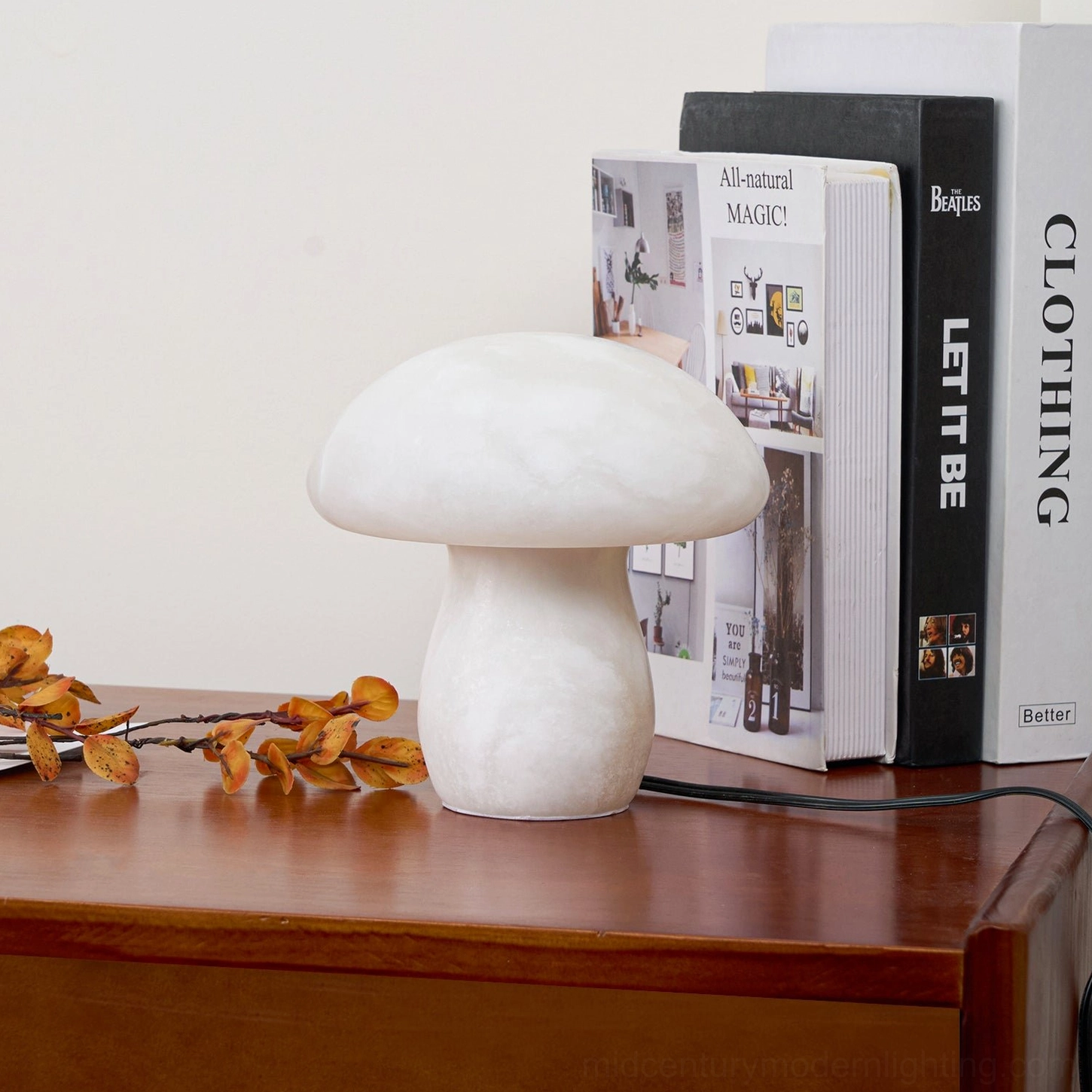 Contemporary mushroom alabaster table lamp showcasing organic form and minimalist elegance for mid-century modern interiors