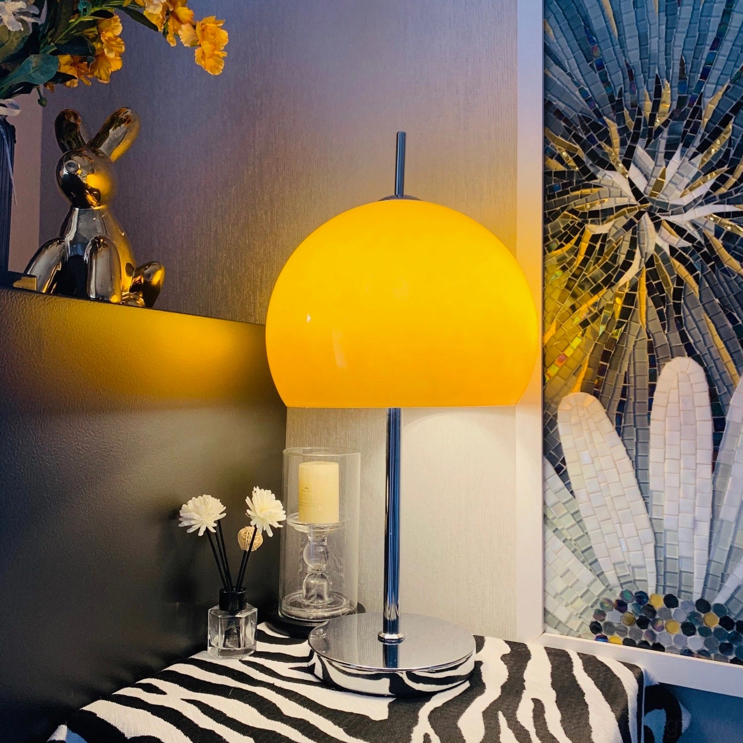 Mushroom table lamp mid-century modern design in contemporary residential living space