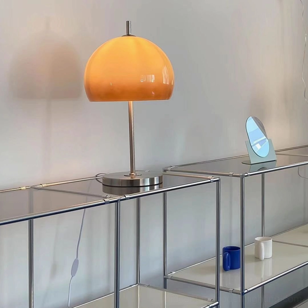 Mid-century modern mushroom lamp with gradient dome shade in minimalist room interior