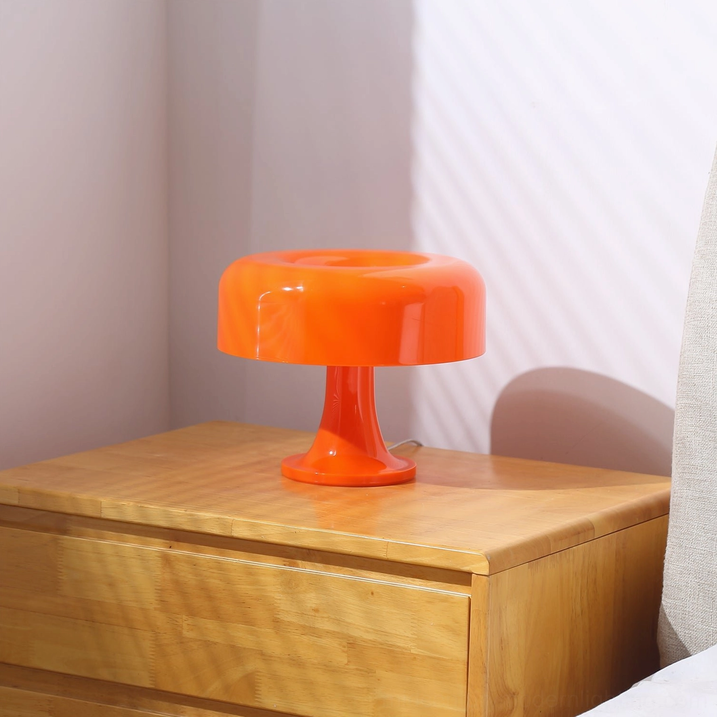 Pop Mushroom table lamp pair styling orange white mid-century modern bedroom bedside nightstand decor